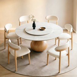 Modern Minimalist Sintered Stone Round Dining Table Set with Chairs and Turntable, Vintage Style High-End Household Dining Table